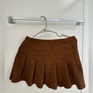Brown Solid Pleated Skirt school style